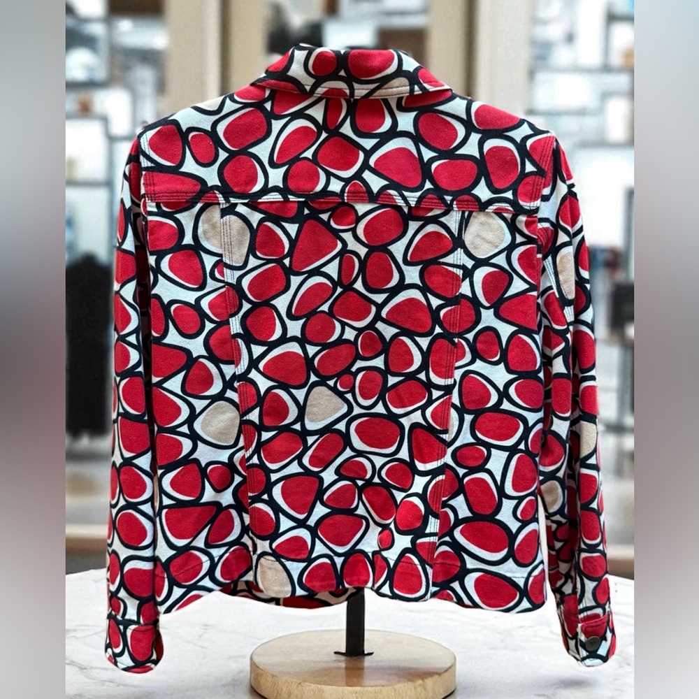 Ruby Rd Petite Vibrant Red and Black Patterned Jacket. Size Medium. EUC - Picture 3 of 13
